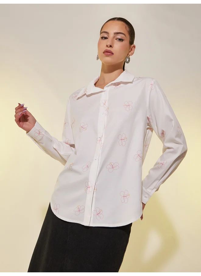 Take Two Take Two Floral Print Oversized Spread Collar Shirts
