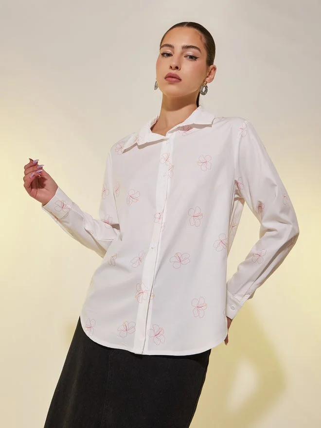 تايك تو قميص واسع بطبعة زهور وياقة عريضة