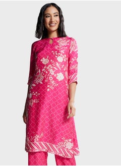 Biba Keyhole Neck Printed Kurti & Pants Set  - Image 3