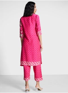 Biba Keyhole Neck Printed Kurti & Pants Set  - Image 2
