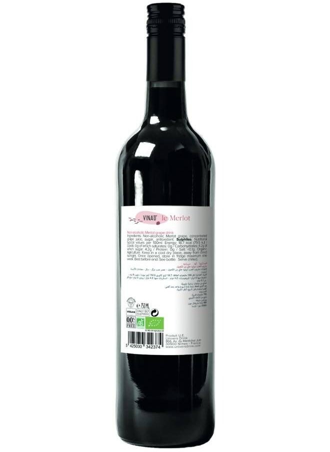 VINA'0 - VINA’0 Le Merlot Organic Non Alcoholic Wine, 750ml - Image 1