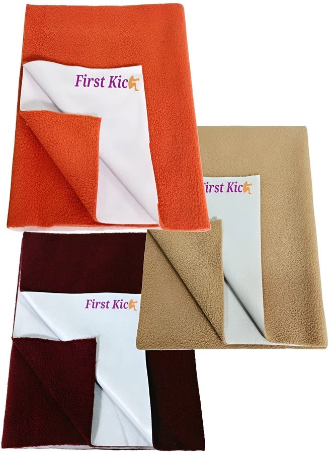 First Kick Waterproof Baby Bed Protector/Mattress Cotton Dry Sheet (140 cm X 100 cm) for Born Baby/Kids- (Coffee,Beige,Rust) - Large, Pack of 3 - Image 1