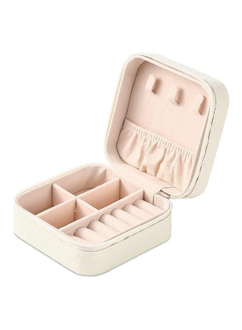 Small Leather Jewelry Box Easy Carry Organizer Jewelry Rings Gift Box for Girls (White)  - Image 1