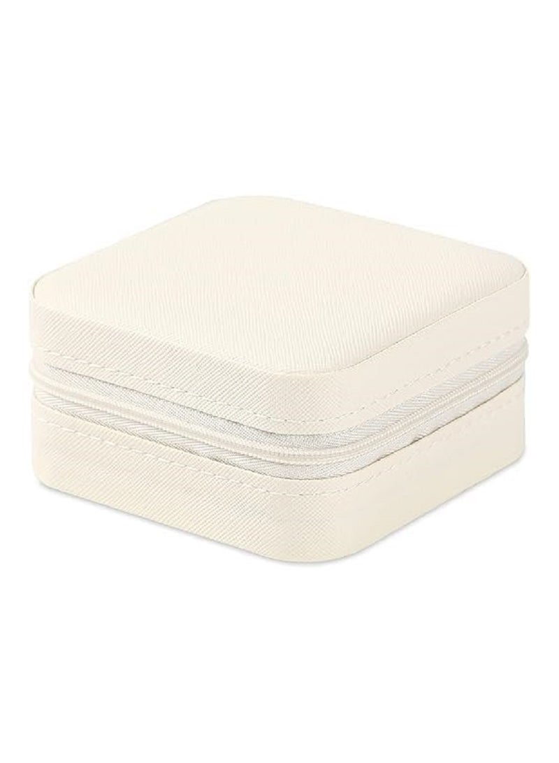 Small Leather Jewelry Box Easy Carry Organizer Jewelry Rings Gift Box for Girls (White)  - Image 2