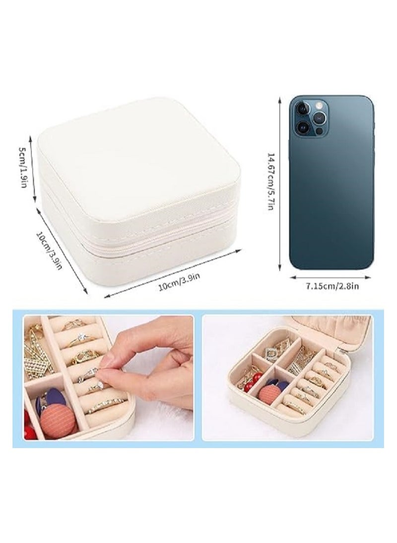 Small Leather Jewelry Box Easy Carry Organizer Jewelry Rings Gift Box for Girls (White)  - Image 3