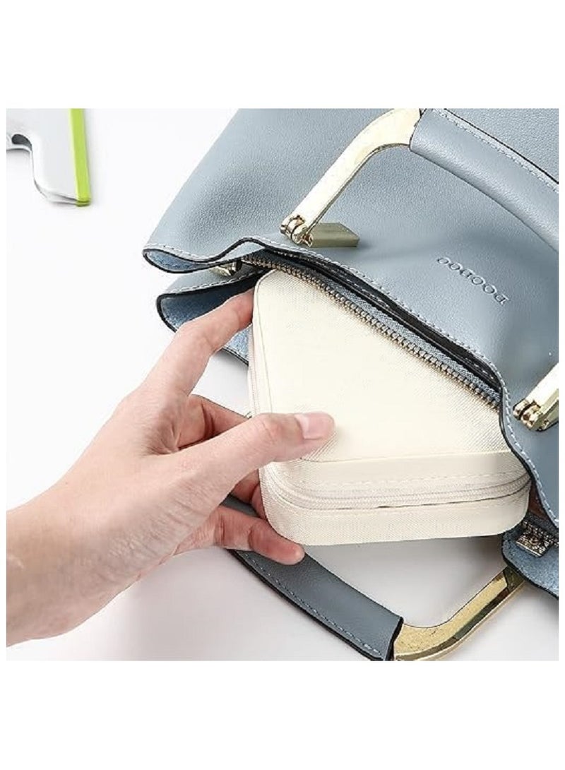 Small Leather Jewelry Box Easy Carry Organizer Jewelry Rings Gift Box for Girls (White)  - Image 4