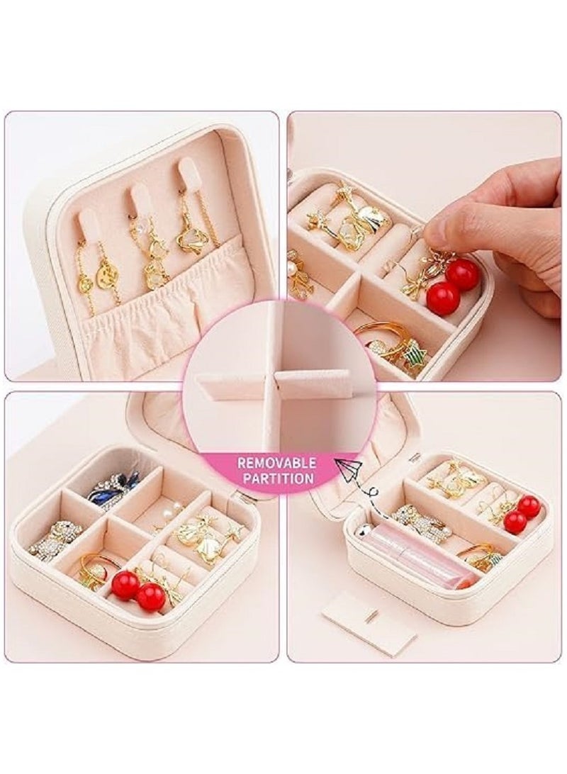 Small Leather Jewelry Box Easy Carry Organizer Jewelry Rings Gift Box for Girls (White)  - Image 5