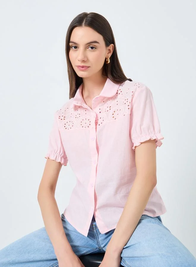 Take Two Take Two Embroidered Puff Sleeve Buttoned Shirt