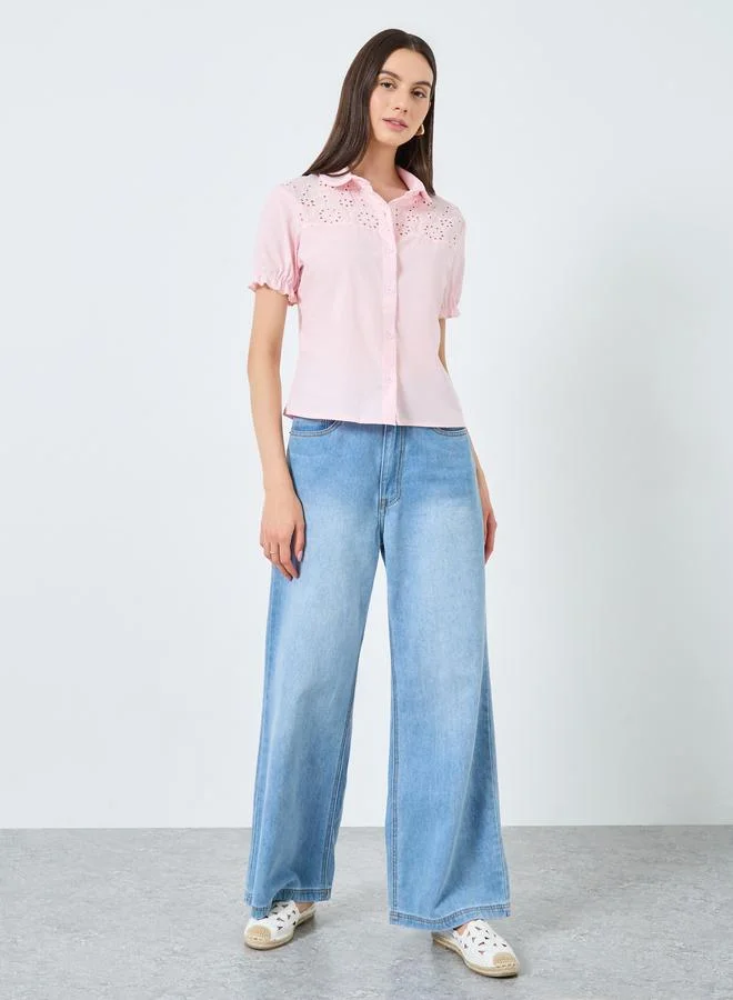 Take Two Take Two Embroidered Puff Sleeve Buttoned Shirt