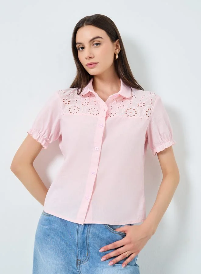 Take Two Take Two Embroidered Puff Sleeve Buttoned Shirt