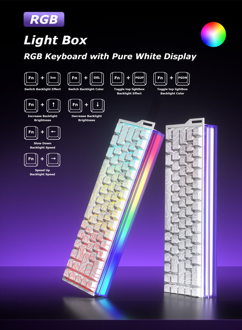 مسافر الكثبان ChatGPT 说：  لوحة مفاتيح الألعاب المغناطيسية CORE 68 بتصميم بنسبة ‎65%‎، مزودة بصندوق إضاءة ملون وأغطية مفاتيح PBT بنقش جانبي منحوت. تتميز بمفاتيح Hall Effect قابلة لتعديل نقطة التفعيل وميزة الاستجابة السريعة (Rapid Trigger)، وتدعم معدل استقصاء 8KHz / 128K بزمن استجابة 0.01 مللي ثانية، مع إضاءة خلفية RGB وتصميم Top-Mount وكابل نحاسي نقي بسرعة ‎8K‎. مزودة بصندوق إضاءة نابض بالحياة، ومتوافقة مع أجهزة Sony PS4 وPS5 وXbox والكمبيوتر الشخصي — الخيار المثالي للاعبين المحترفين. - Image 5