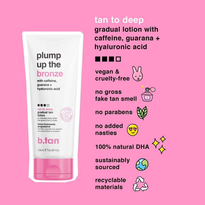 b tan b.tan Dark Gradual Self Tanning Lotion | Plump Up the Bronze Everyday Glow Lotion - Develop a Bronzed Glow, Sunless Tanner Infused With Hyaluronic Acid, No Fake Tan Smell 8 Fl Oz - Image 3