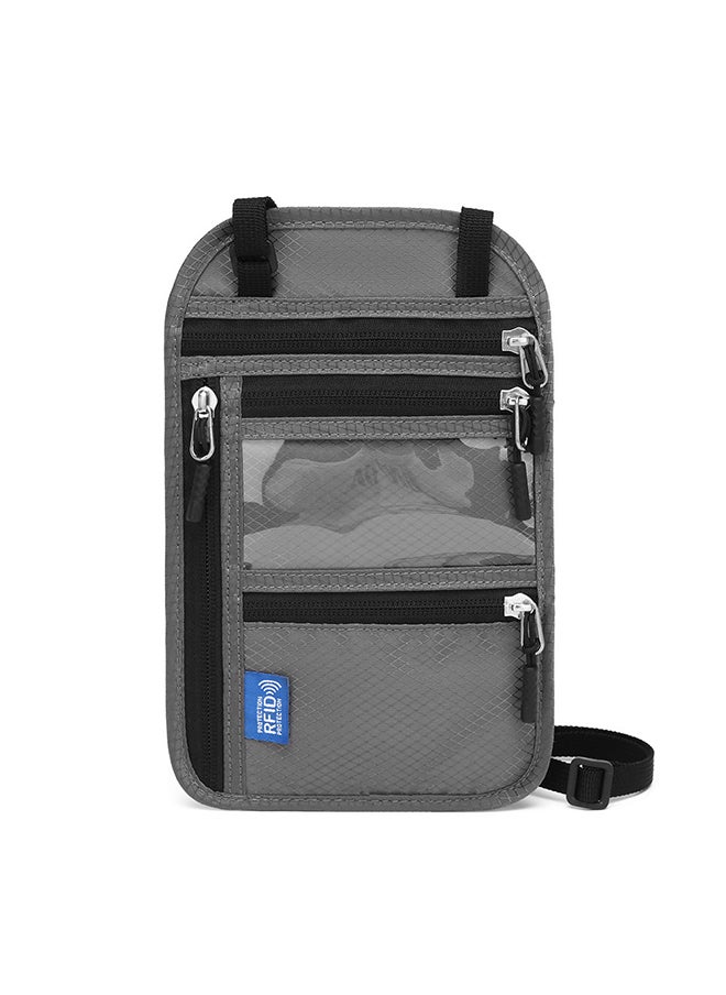 Generic Multifunctional Id Bag Rfid Neck Hanging Passport Bag Passport Holder Id Protection Cover Gray  - Image 1