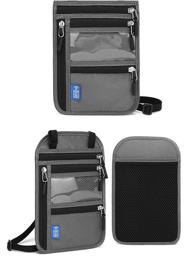 Generic Multifunctional Id Bag Rfid Neck Hanging Passport Bag Passport Holder Id Protection Cover Gray  - Image 2