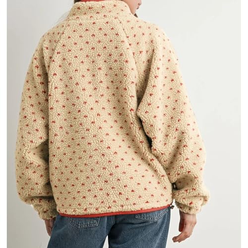SeeLuNa Slouchy Fleece Jacket Women Long Sleeve Button Down High Neck Polka Dot Puffer Jackets Sherpa Overcoat with Pockets(Red,L) - Image 5