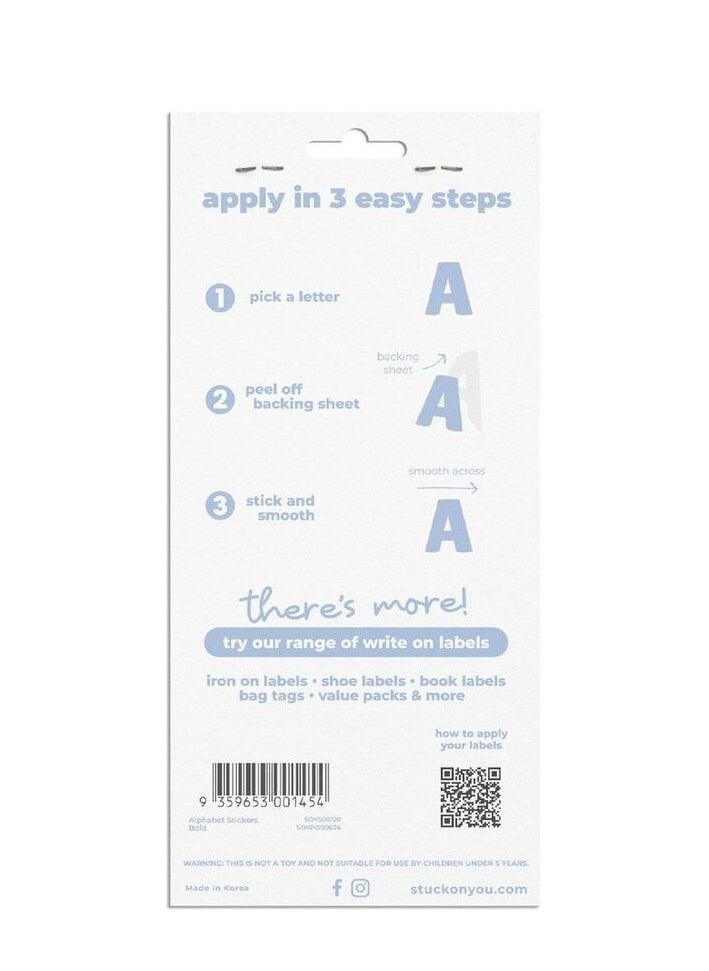 Stuck on You Novelry Alphabet Stickers, includes multiple Sets of Alphabets, Diswasher, Microwave, Freezer safe, scratch resistant.  White