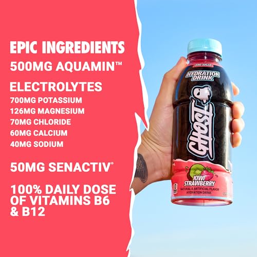 GHOST Hydration Drink, Kiwi Strawberry- RTD Sports Drink with Electrolytes, Natural Vitamins & Minerals - All Day Lifestyle Hydration Beverage - Zero Caffeine & Zero Sugars - 16.9 Fl Oz, 12 Pack - Image 3