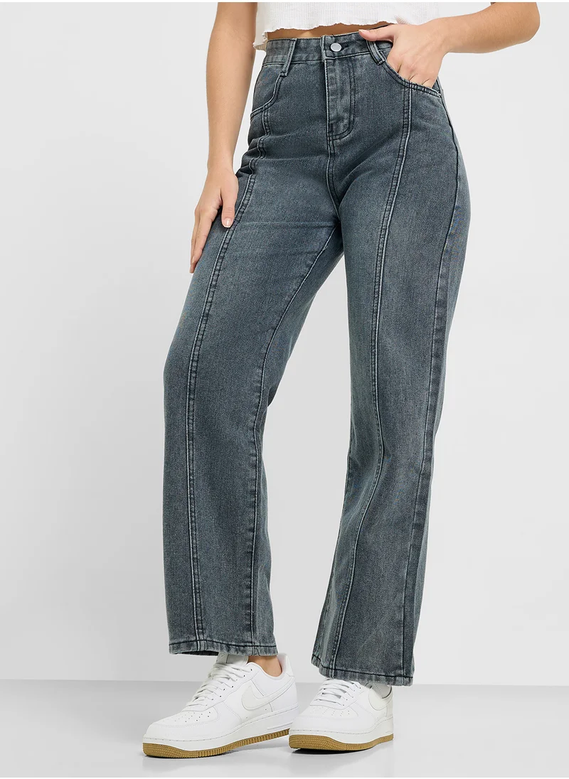 Ginger Straight Fit Jeans With Pleated Detail