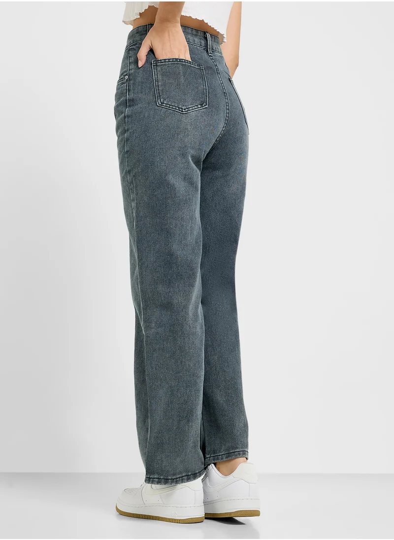 Ginger Straight Fit Jeans With Pleated Detail