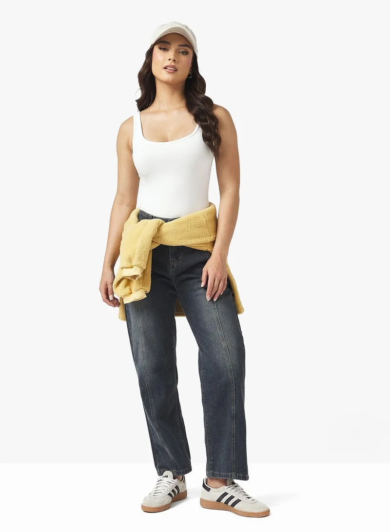 Ginger  Straight Fit Jeans With Pleated Detail for Women | Best Price UAE