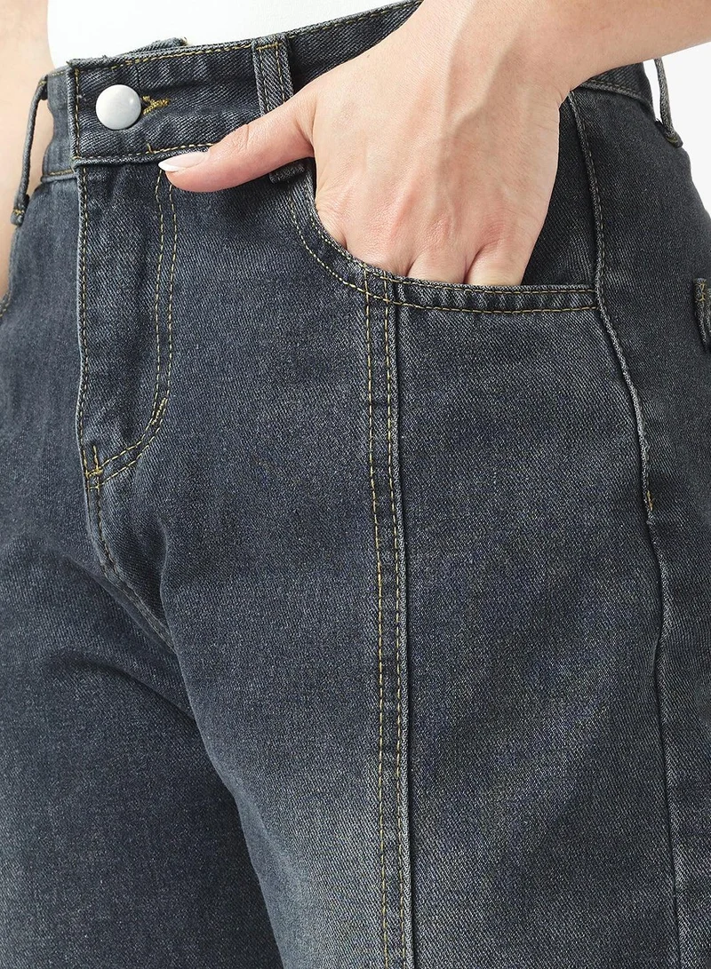 Ginger  Straight Fit Jeans With Pleated Detail for Women | Best Price UAE