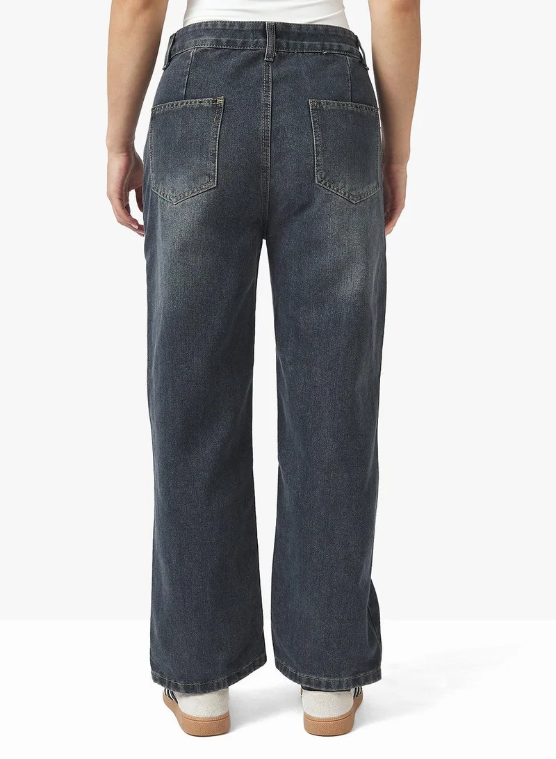 Ginger  Straight Fit Jeans With Pleated Detail for Women | Best Price UAE