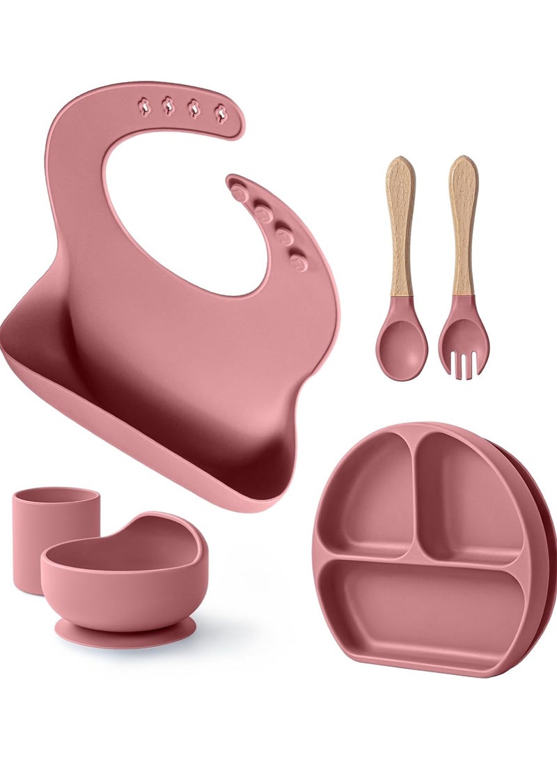 WinRise 6 Pcs No-Spill Silicone Feeding Set: Strong Suction Plate & Bowl, Self-Feeding Utensils, Bibs, Cup | Food Grade BPA-Free Toddler Essentials 6m+