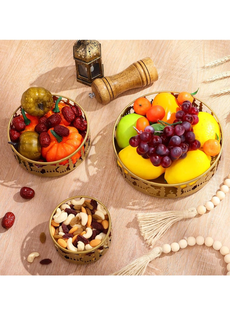 Jorunb 9 Pcs Ramadan Tray, Round Moon Eid Plate Star and Moon Hollow Ramadan Tray Set Ramadan Metal Food Tray Decorative Dining Table for Eid Party Favors, Pastry Dessert Display Stand, 3 Sizes  - Image 5