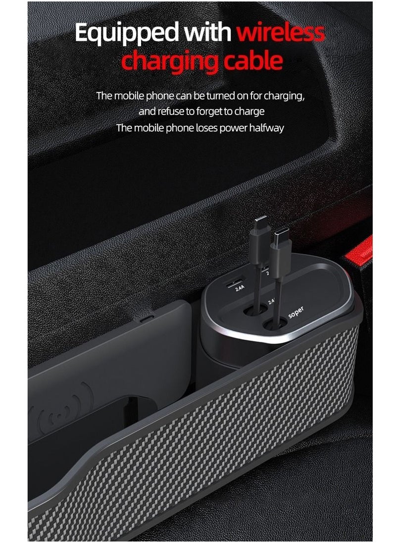 Generic Car Crevice Storage Box Seat Gap Organizer Support Wireless Super Fast Charging Dual USB Output 2 Interface For Type-C/Iphone  - Image 4