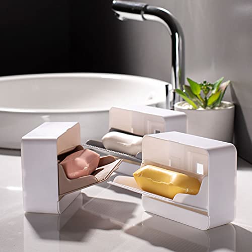 MEZON Flip Creative Drain Double Grid Soap Holder Bathroom Seamless Wall Hanger Soap Dish Punch-Free Soap Holder (Random Color) (1 Grid) - Image 4