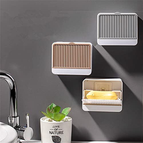 MEZON Flip Creative Drain Double Grid Soap Holder Bathroom Seamless Wall Hanger Soap Dish Punch-Free Soap Holder (Random Color) (1 Grid) - Image 3