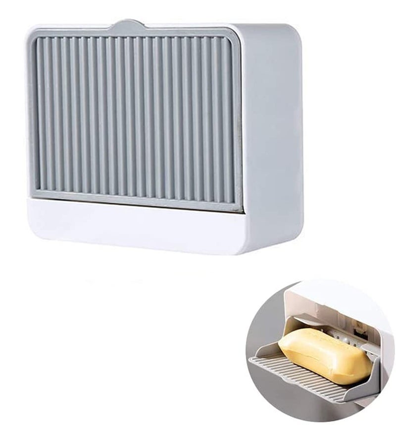 MEZON Flip Creative Drain Double Grid Soap Holder Bathroom Seamless Wall Hanger Soap Dish Punch-Free Soap Holder (Random Color) (1 Grid) - Image 1