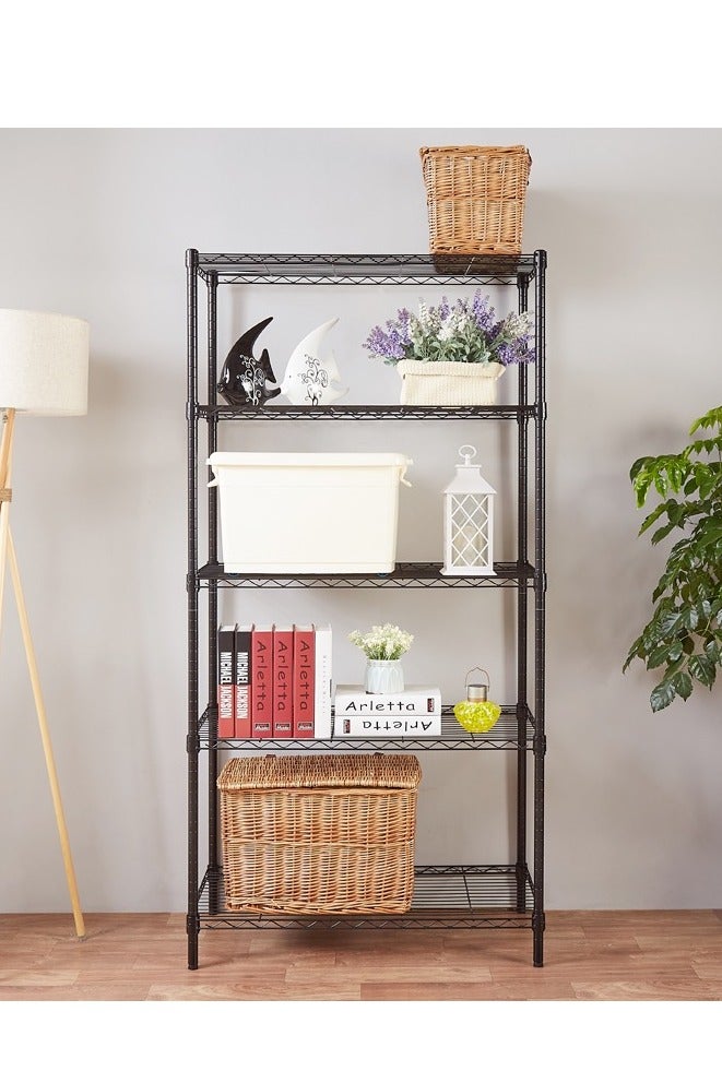 رولستيمي رفوف سلكية لتخزين الحمام من 5 طبقات باللون الأسود 60 × 32 × 150 سم - Image 2