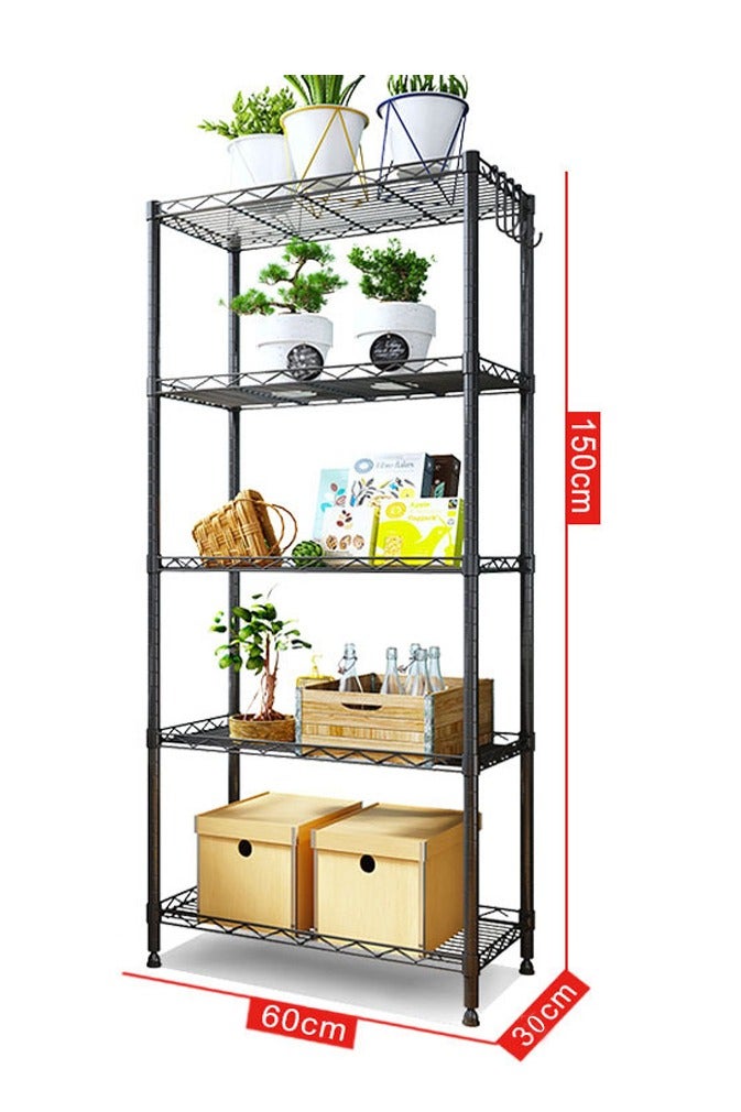 رولستيمي رفوف سلكية لتخزين الحمام من 5 طبقات باللون الأسود 60 × 32 × 150 سم - Image 3