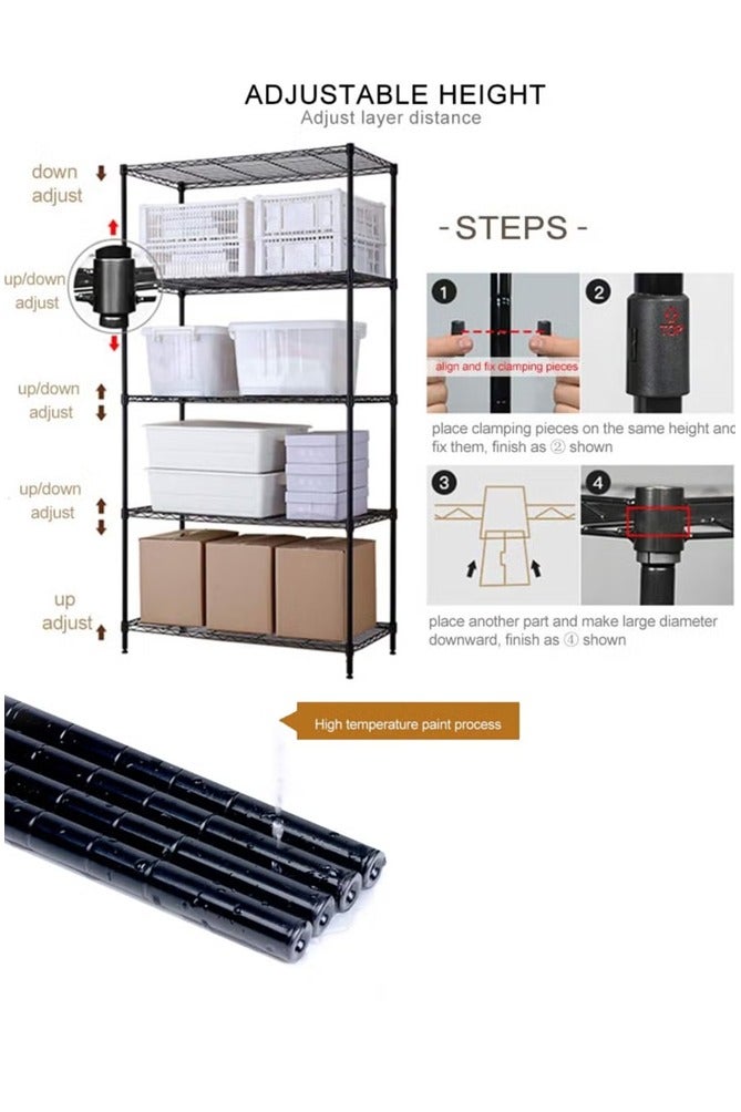 رولستيمي رفوف سلكية لتخزين الحمام من 5 طبقات باللون الأسود 60 × 32 × 150 سم - Image 4