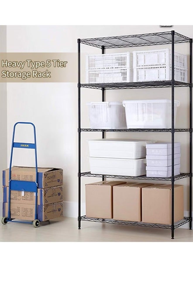 رولستيمي رفوف سلكية لتخزين الحمام من 5 طبقات باللون الأسود 60 × 32 × 150 سم - Image 5