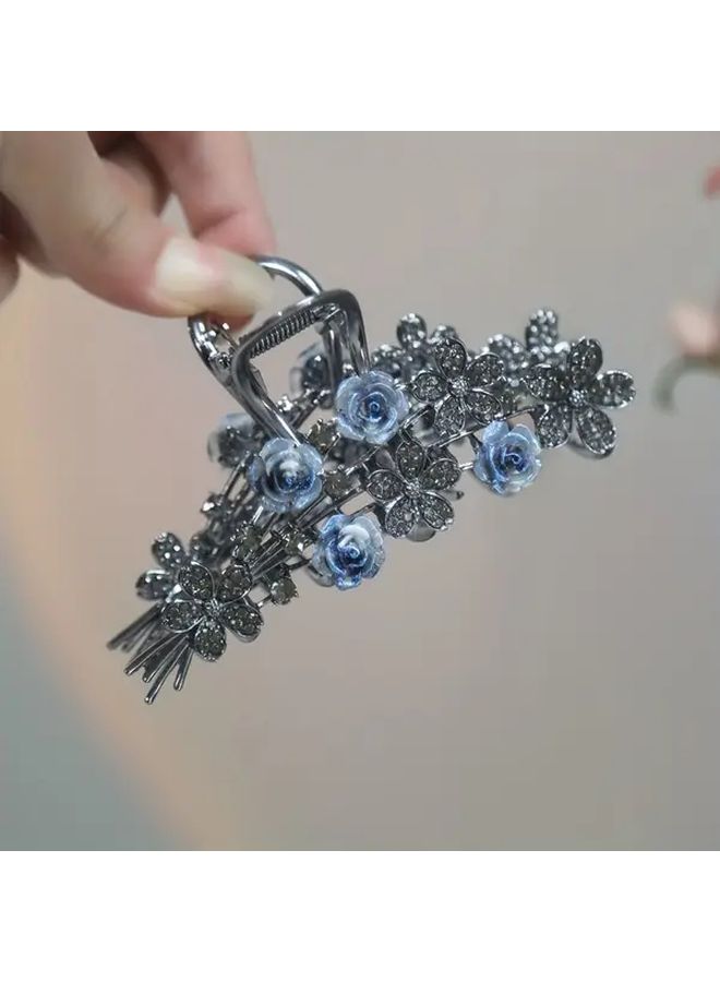 Vintage Floral Hair Claw Clip FS1917 Elegant Black Zinc Alloy Rhinestone Hairpin - Image 4