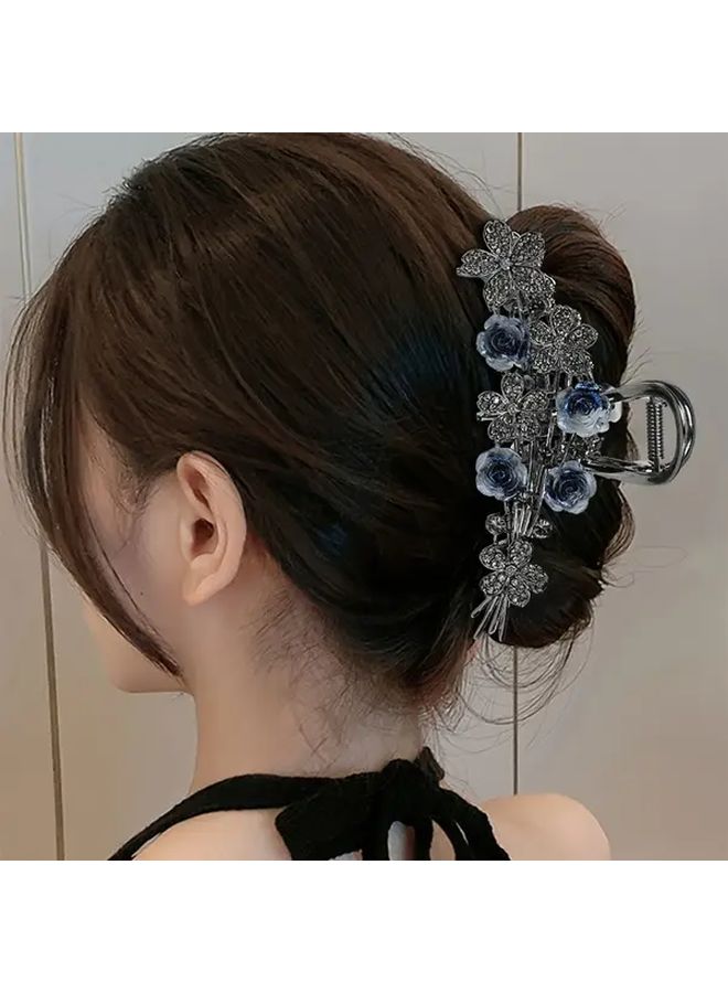 Vintage Floral Hair Claw Clip FS1917 Elegant Black Zinc Alloy Rhinestone Hairpin - Image 3