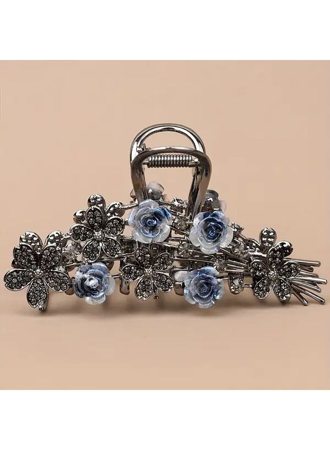 Vintage Floral Hair Claw Clip FS1917 Elegant Black Zinc Alloy Rhinestone Hairpin - Image 5