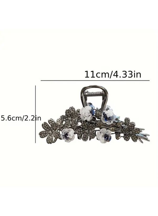 Vintage Floral Hair Claw Clip FS1917 Elegant Black Zinc Alloy Rhinestone Hairpin - Image 2