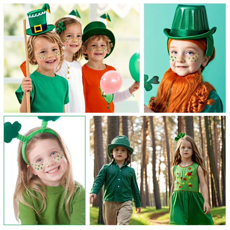 Paminify St Patricks Day Accessories, Green Shamrock Temporary Face Glitter Freckles Tattoos,St Patty's Green Face Tattoos Sparkle Glitter Makeup,Saint Patrick's Day Outfit for Women,6 PCS - Image 3