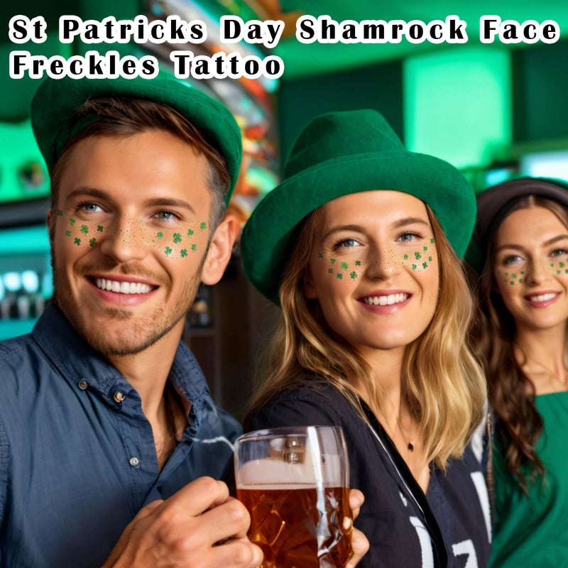 Paminify St Patricks Day Accessories, Green Shamrock Temporary Face Glitter Freckles Tattoos,St Patty's Green Face Tattoos Sparkle Glitter Makeup,Saint Patrick's Day Outfit for Women,6 PCS - Image 4