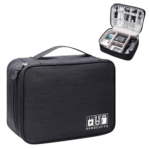 Handcuffs Travel Organiser for Electronic Accessories | Flexible Padded Dividers| Waterproof Foam Padding for Cables Chargers Hard Disk and Power Bank (Black) - Image 1