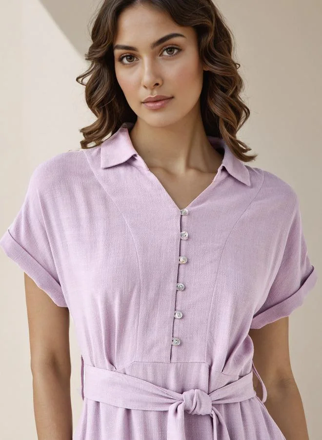 Splash FAV  Shirt Midi Dress with Waist Tie-Up for Women | Best Price UAE