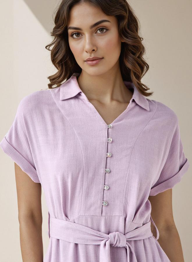 Splash FAV Shirt Midi Dress with Waist Tie-Up - Image 4