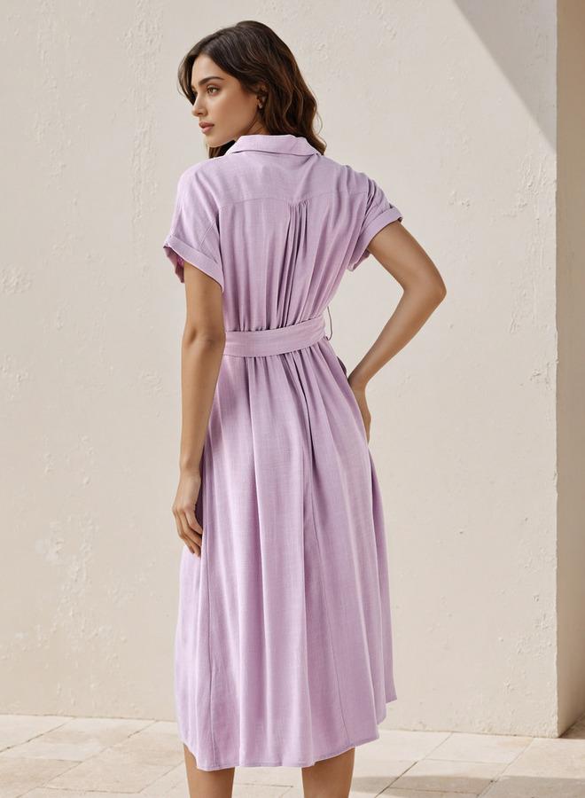 Splash FAV Shirt Midi Dress with Waist Tie-Up - Image 3