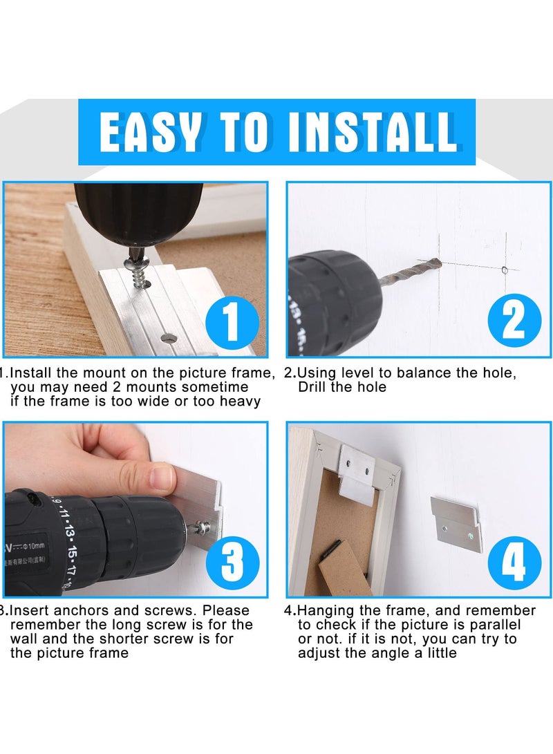 Heavy Duty French Cleat Picture Hanger, 4 Pcs Aluminum Z Bar with Screws for Easy Wall Mounting of Photos, Mirrors, Shelves and Artworks - Image 4