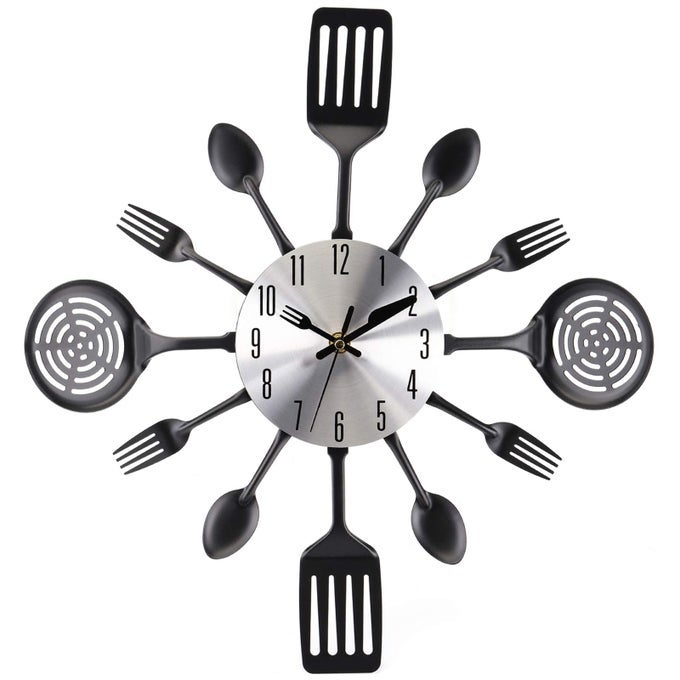 16 KITCHEN WALL CLOCK LARGE KITCHEN CUTLERY WALL CLOCK WITH SPOONS AND FORKS 3D REMOVABLE MODERN CREATIVE WALL DECAL WALL STICKER ROOM HOME DECORATION