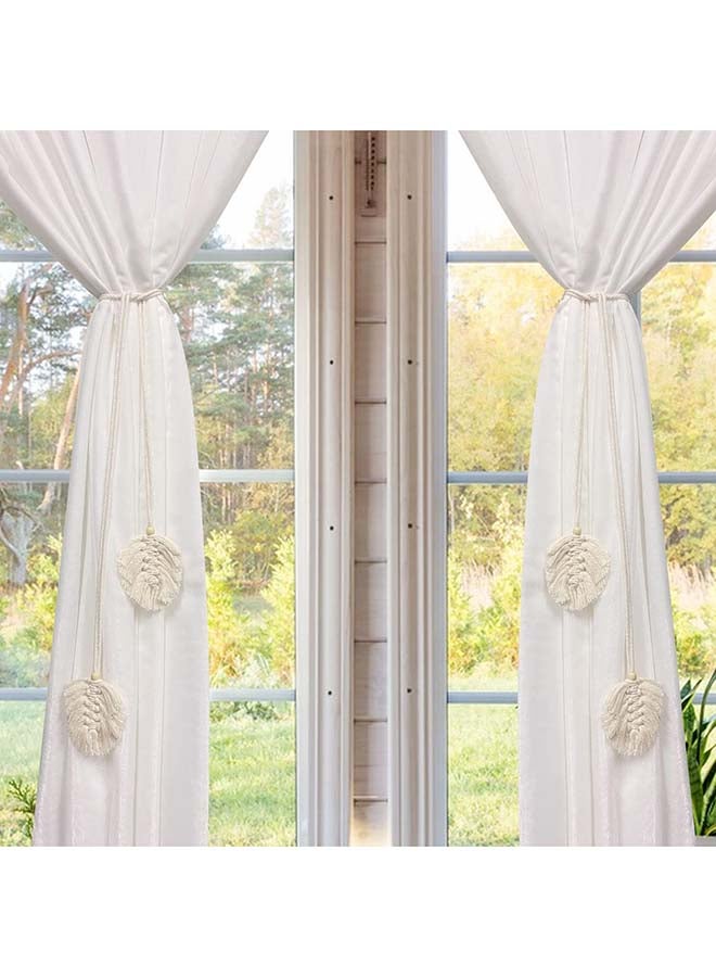 Antikiano Curtain Tiebacks Macrame Holdbacks, 2pcs Cream-Colored Bohemian Home Decoration Artistic  - Image 3