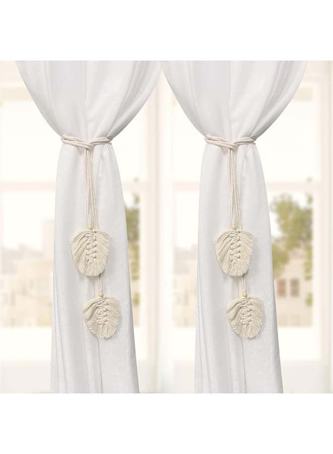 Antikiano Curtain Tiebacks Macrame Holdbacks, 2pcs Cream-Colored Bohemian Home Decoration Artistic  - Image 1